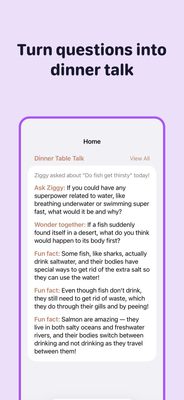 Turn questions into dinner talk